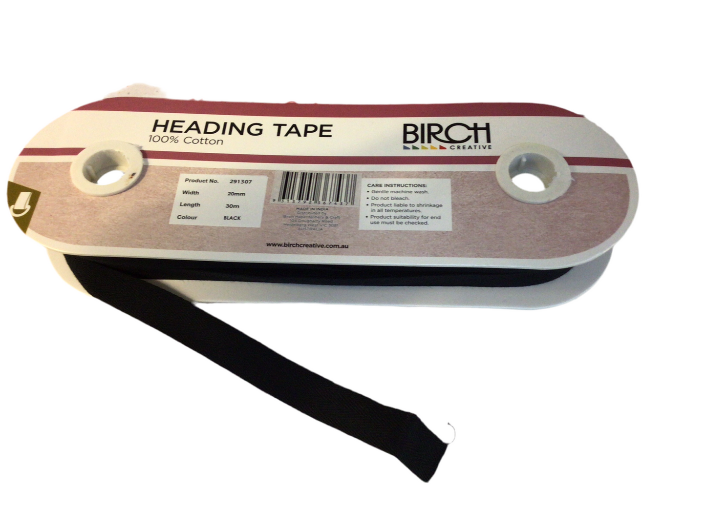 Heading Tape 20mm Black 100% cotton