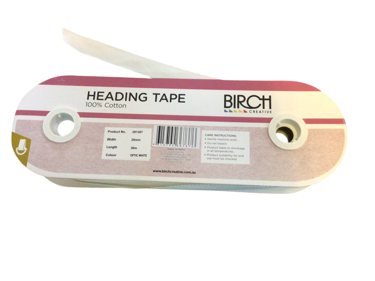 Heading Tape 20mm White 100% cotton