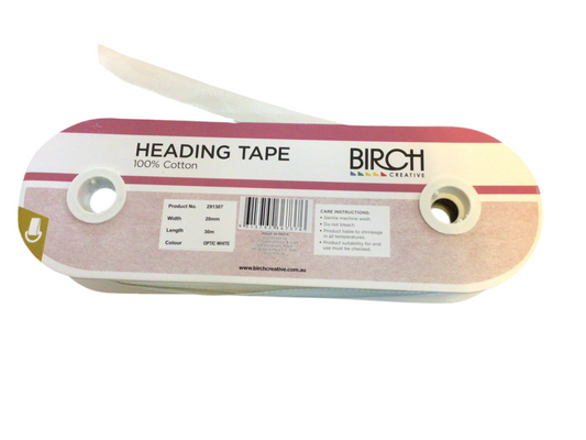 Heading Tape 20mm White 100% cotton