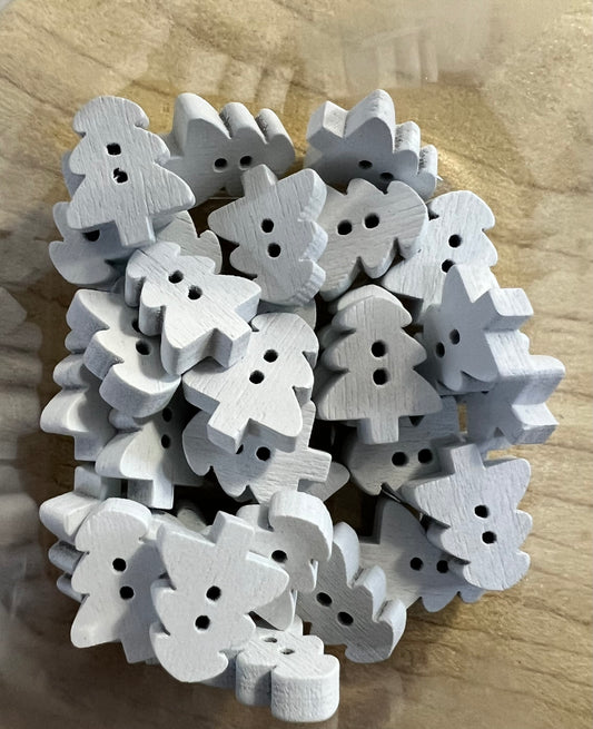 White Christmas Tree buttons 1.5cm