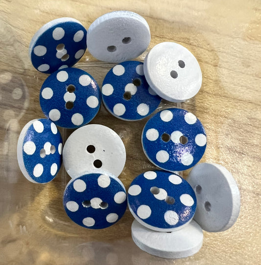 Blue with White Dot buttons 1.5cm