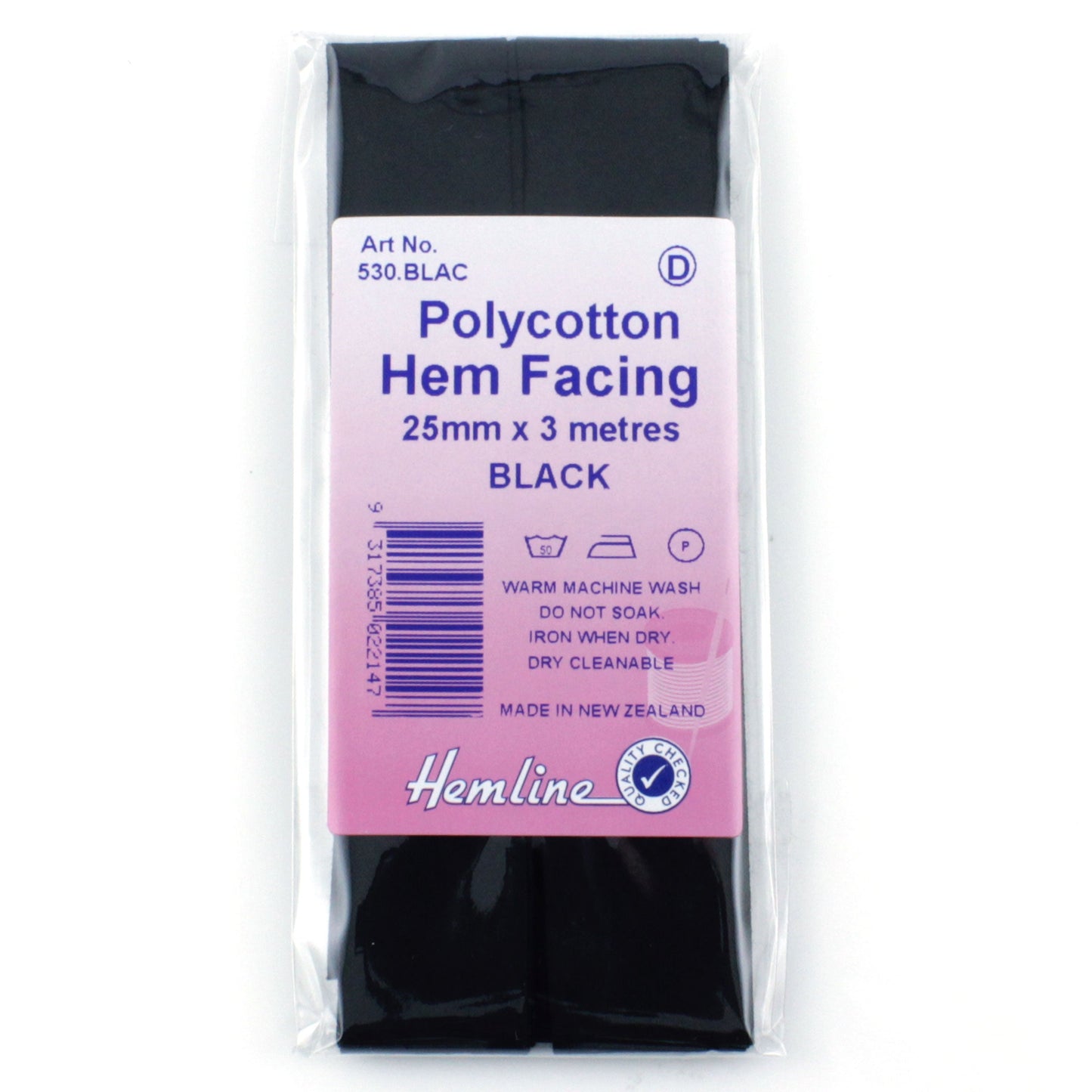 Hemline Polycotton Hem Facing Black