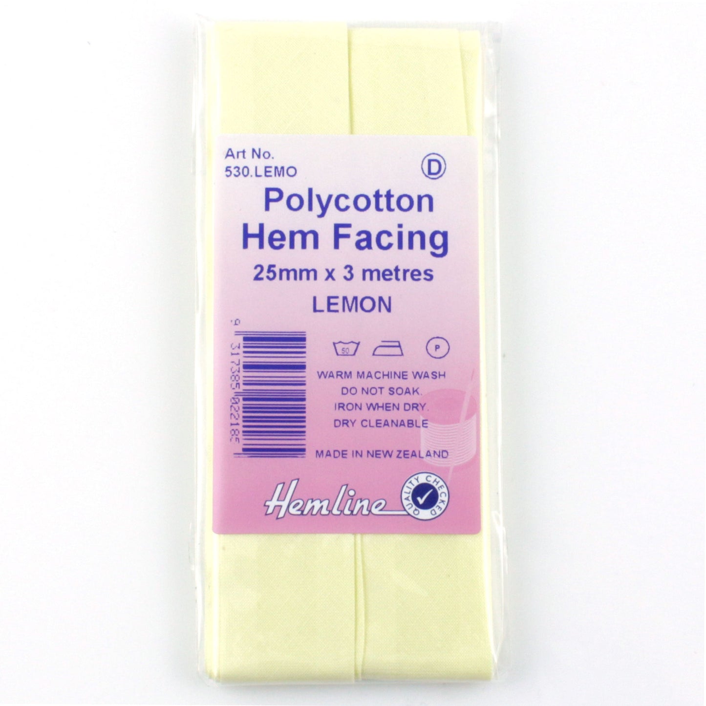Hemline Polycotton Hem Facing Lemon