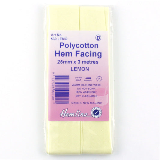 Hemline Polycotton Hem Facing Lemon