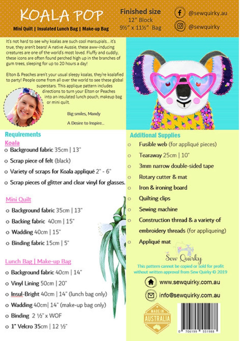 Sew Quirky Koala Pop Pattern