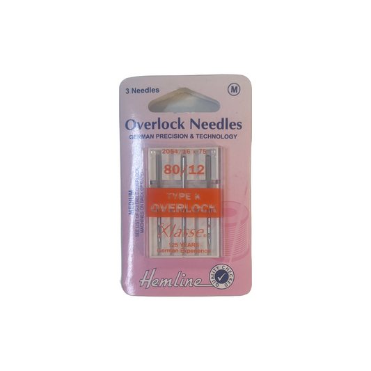 Hemline H107.K | Med Type K Overlocker Machine Needles | 3x 80/12 | Sergers