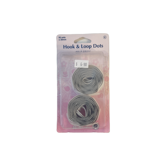 Hemline Hook & Loop Dots White 50 sets x 20mm (Self Stick)