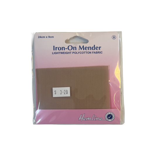 Hemline Polycotton Iron On Mender 24 x 9cm Fawn