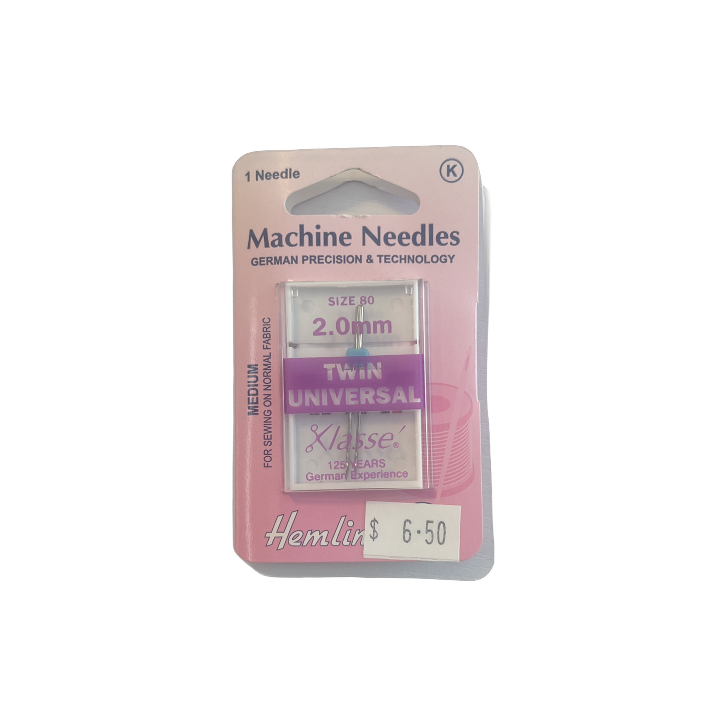 Size 80/12 with 2.0mm Gap Sewing Machine Needle - Klasse Twin Needle - Pack 1