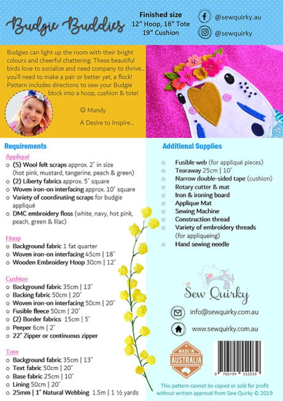 Sew Quirky Budgie Buddies Pattern