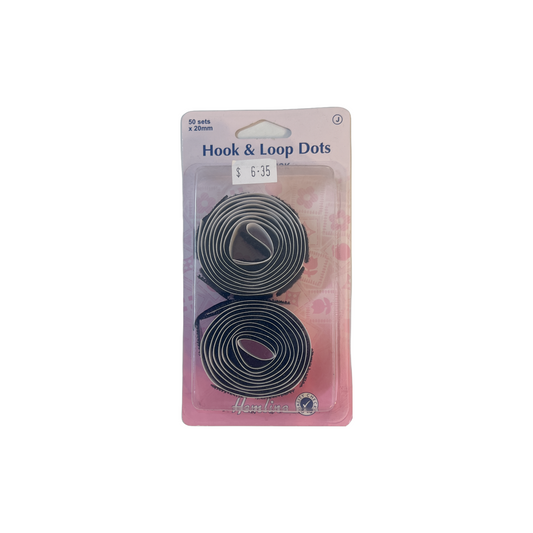 Hemline Hook & Loop Dots Black 50 sets x 20mm (Self Stick)