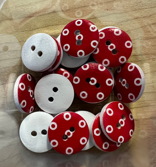 Red with White/Red Dot buttons 1.5cm