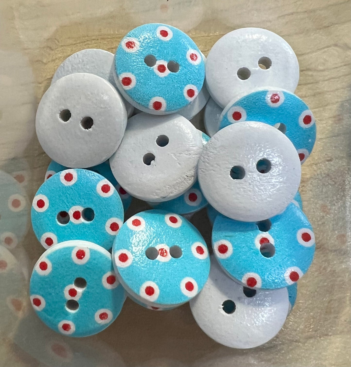 Blue with White/Red Dot buttons 1.5cm