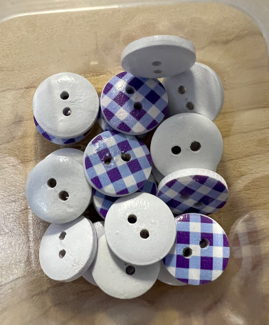 Purple/White Cross buttons 1.5cm