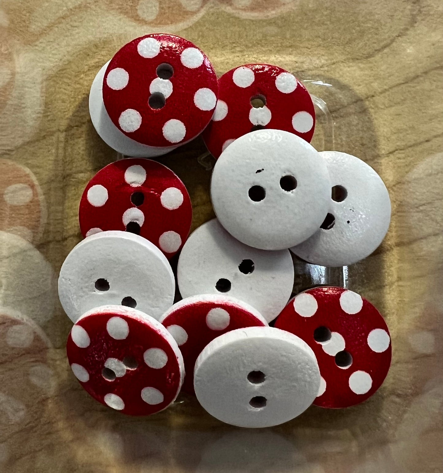 Red and White Dot buttons 1.5cm