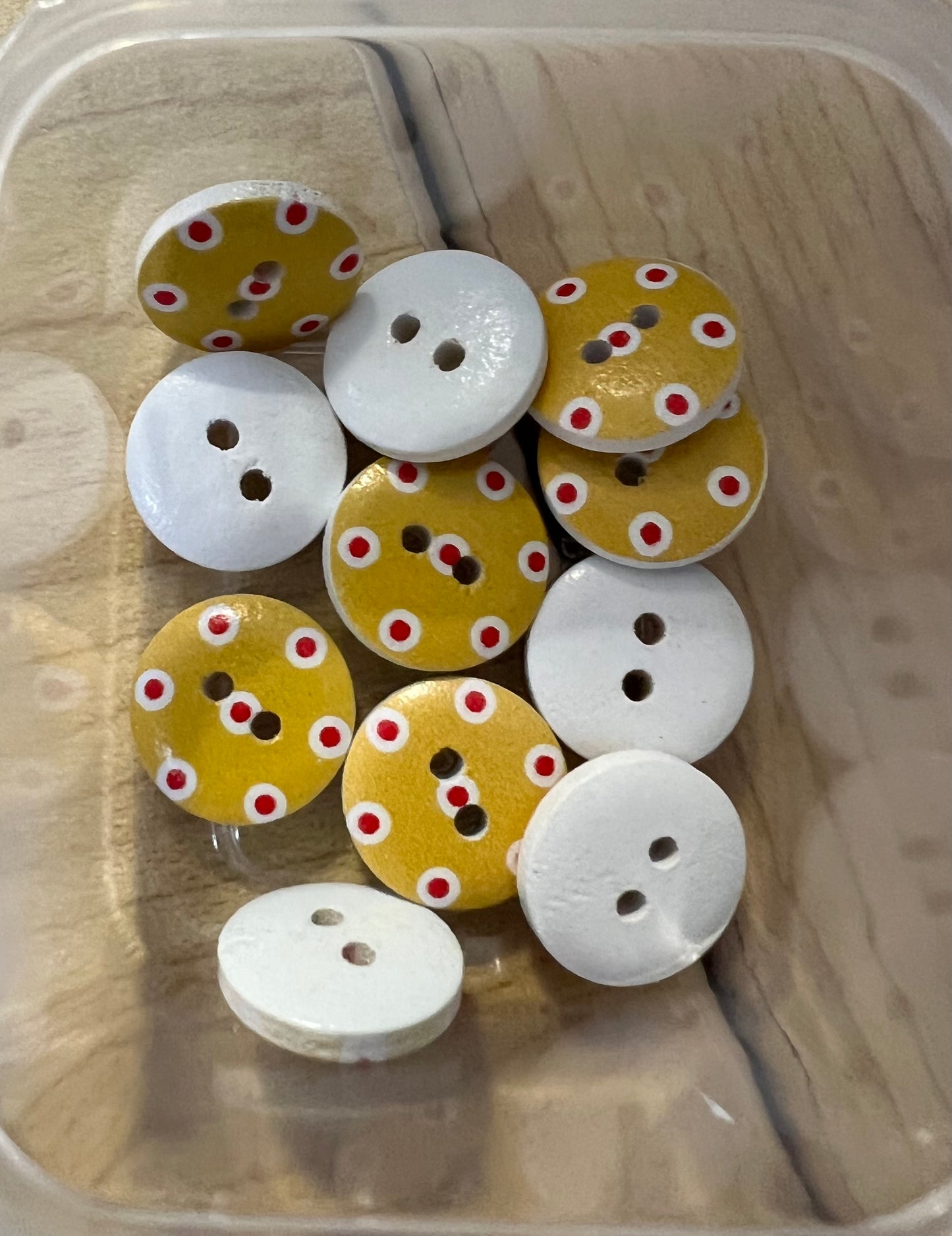 Yellow with White/Red Dot buttons 1.5cm