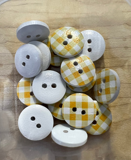 Yellow/White Cross buttons 1.5cm