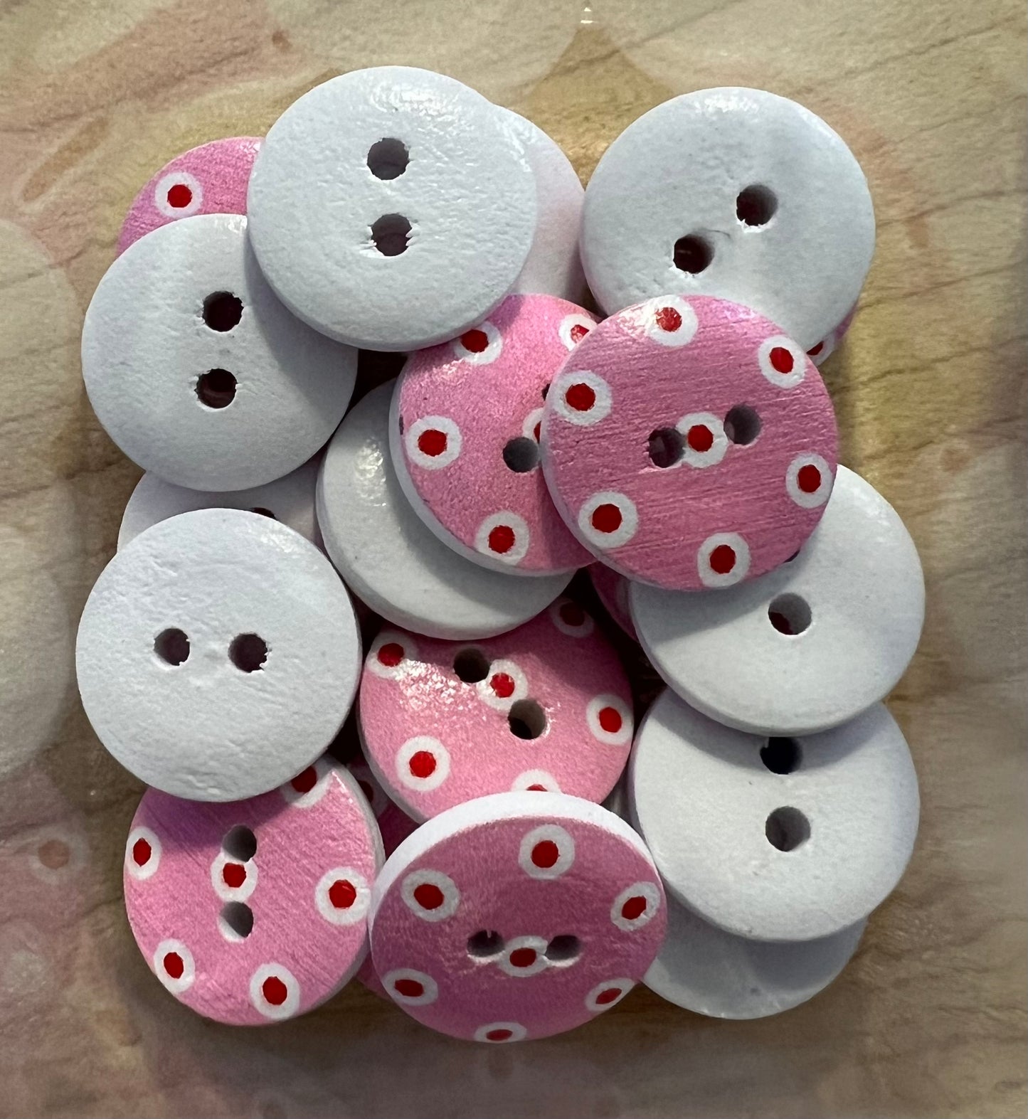 Pink with White/Red Dot buttons 1.5cm