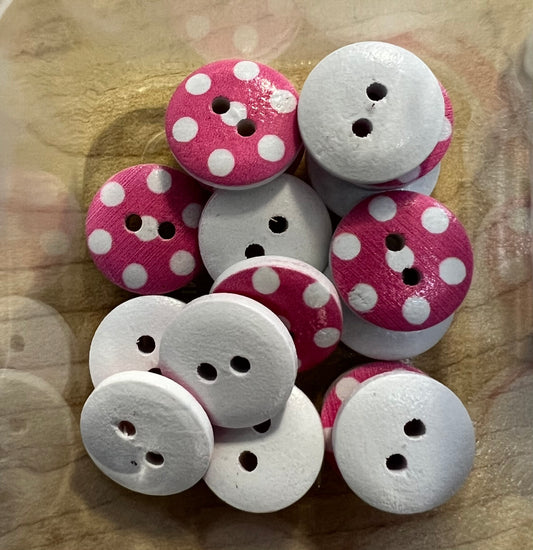 Pink with White Dot buttons 1.5cm
