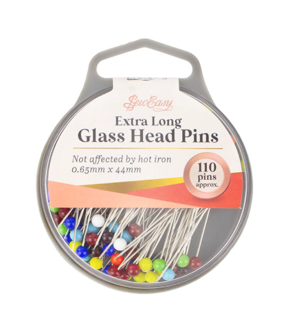 Extra Long Glass Head Pins 0.65mm x 44mm Steel