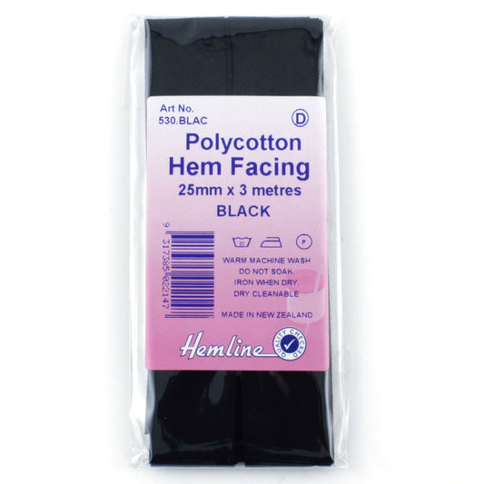 Hemline Polycotton Hem Facing Black