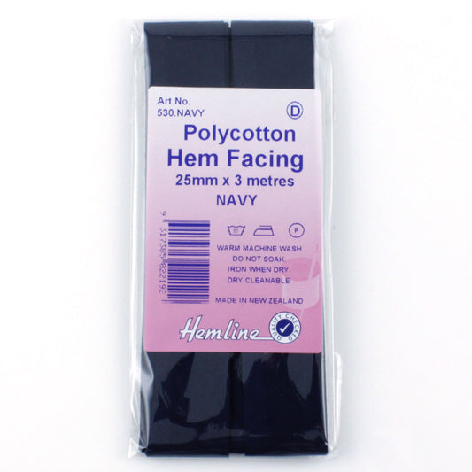 Hemline Polycotton Hem Facing Navy