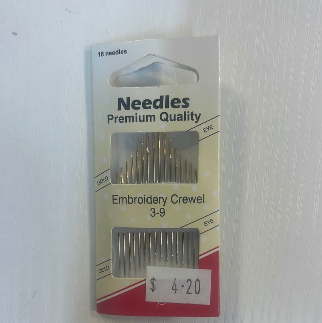Hand Needles - Embroidery/Crewel (size 3-9)