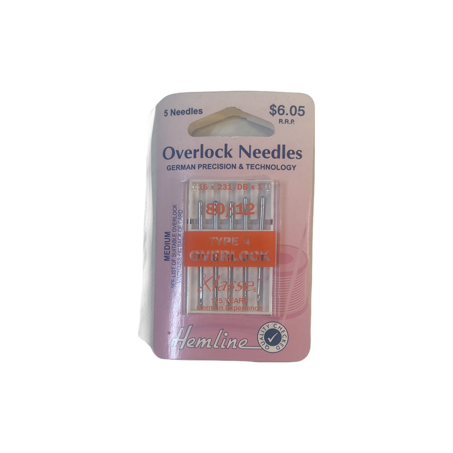 Hemline H107.A Med (A) Overlocker Machine Needles | 5x 80/12 | Overlocker/Serger