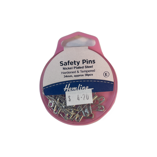 Hemline 30 x 34mm Safety Pins Hardened & Tempered Nickel