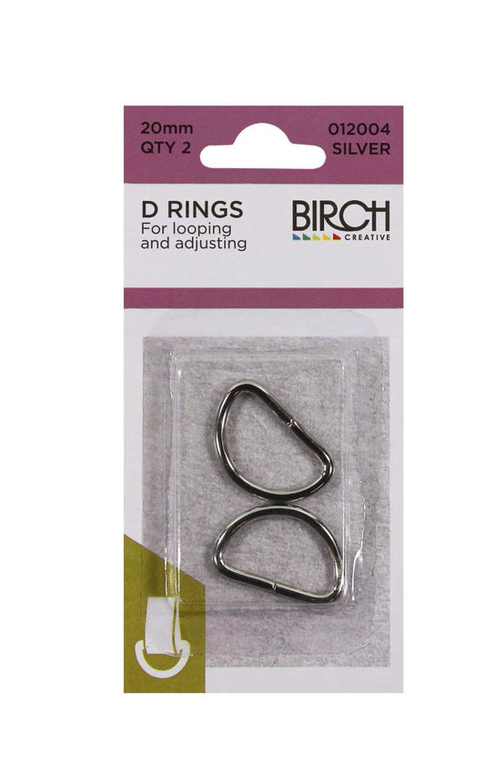 Birch D Rings 20mm QTY 2 Silver (for looping and adjusting)