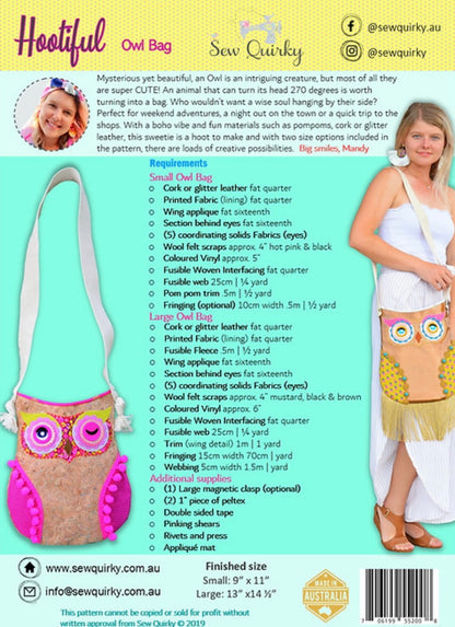 Sew Quirky Hootiful Owl Bags Pattern